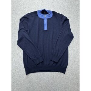 Bugatchi Sweater Mens Medium Navy‎ Blue Quarter Zip Merino Wool Pullover Turkey